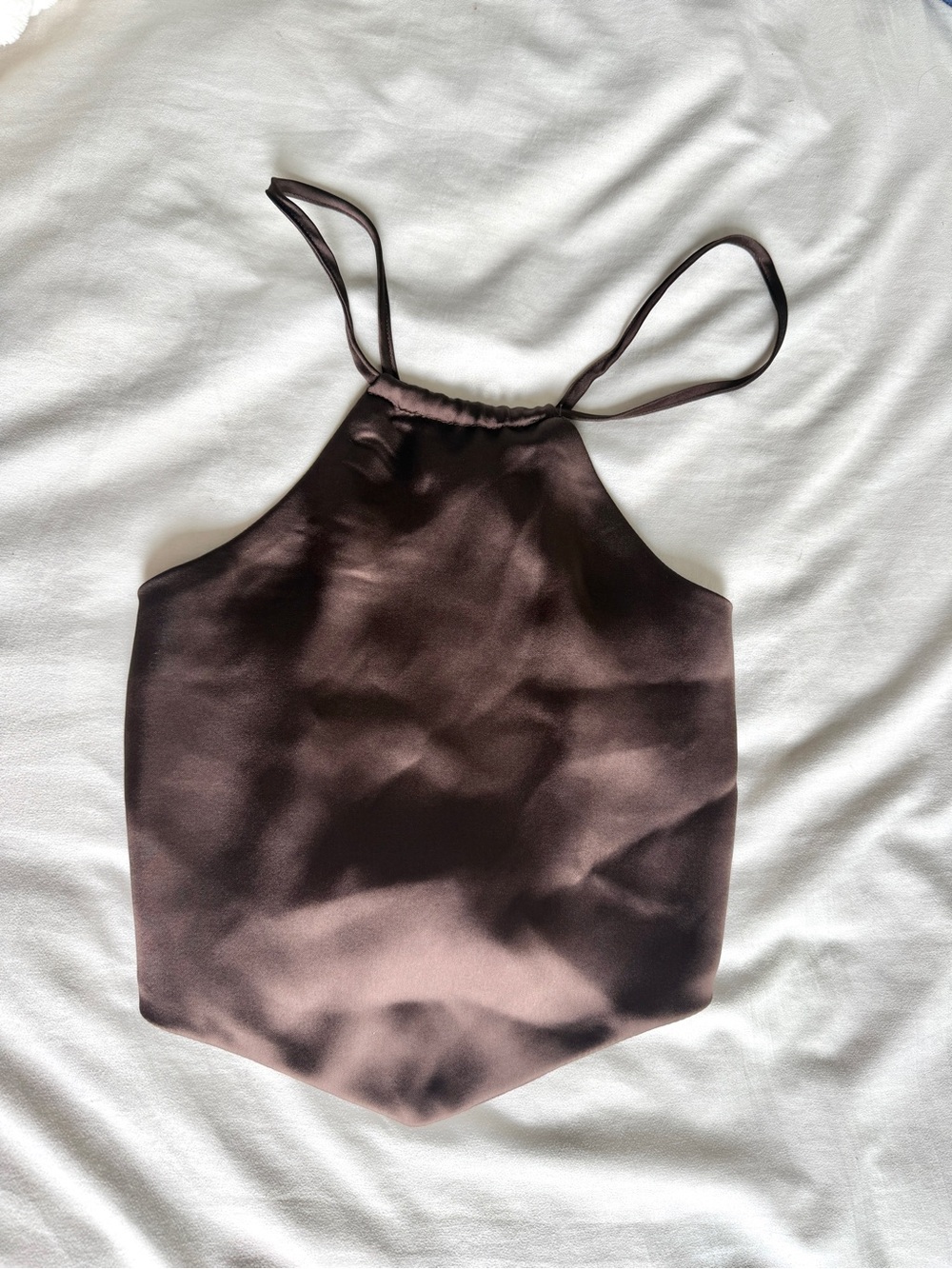 Handkerchief Satin Halter Top in Deep Brown